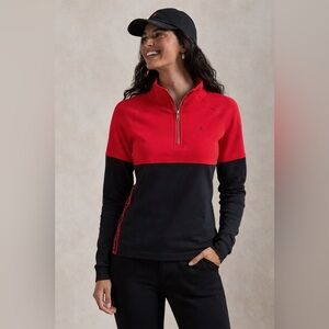 Lauren Ralph Black Label Womens Sz M Navy Red 1/4 Zip Pullover Sweater NWOT